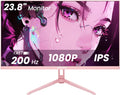 SKitphrati Pink 24 inch Gaming Monitor 200Hz Refresh Rate FHD 1080p Resolution