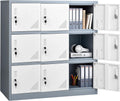 VEVOR 9 Doors Metal Locker for Employees, Steel Locking Storage Cabinet with Card Slot and Ventilation, 2 Keys for Each Door, Employee Lockers for Office, School, Gym, Home, Easy Assembly, Gray