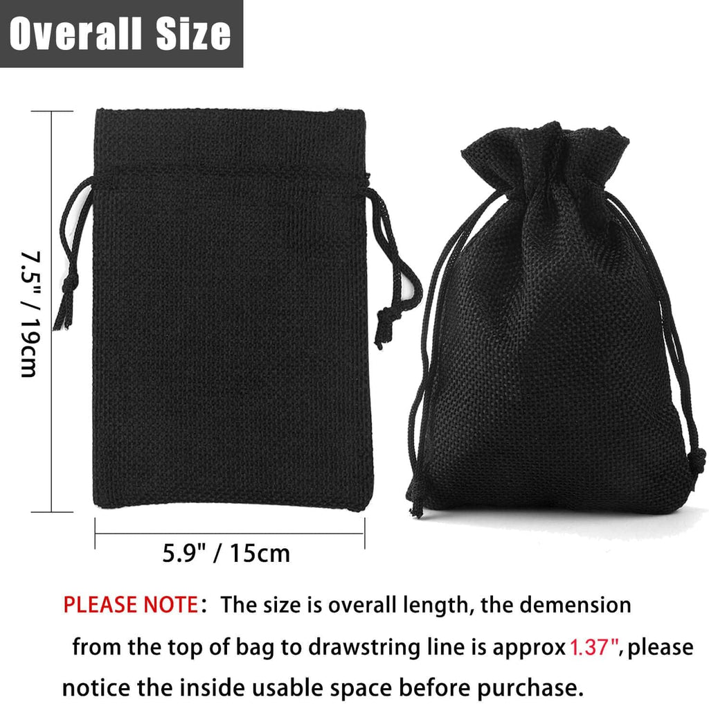50Pcs Black Burlap Bags with Drawstring, 5.9x7.5 inch Jute Favor Sacks Linen Treat Bags for Halloween, Wedding, Party, Memorial Day, DIY Craft