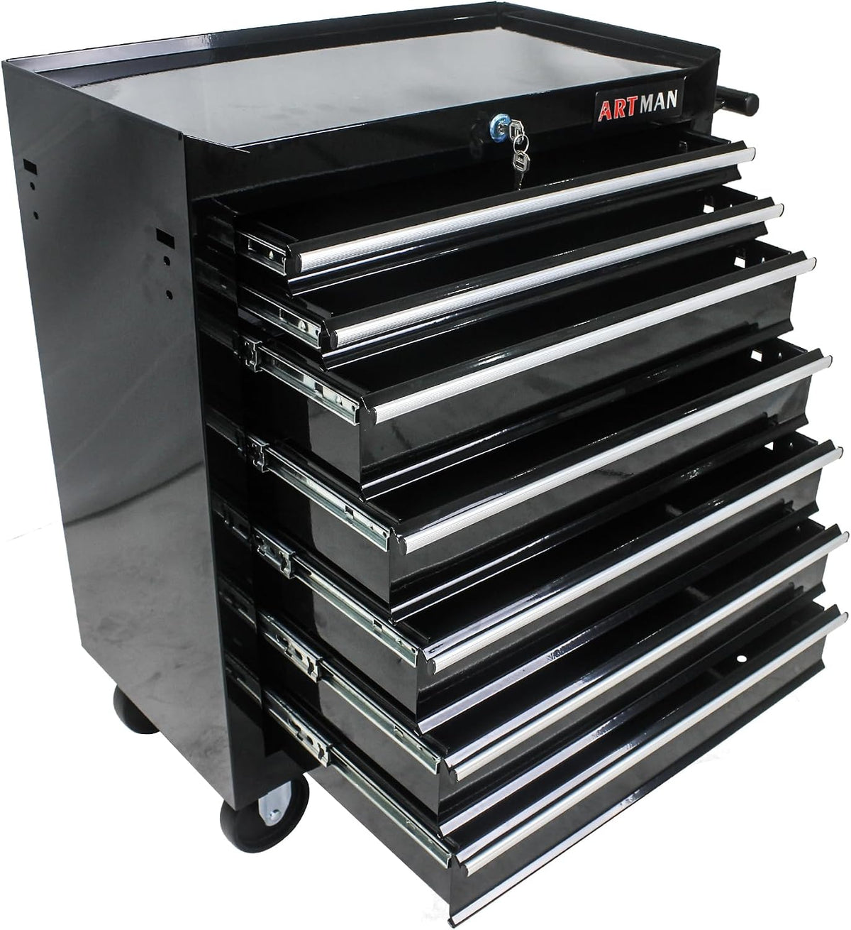 Tool Chest with 7-Drawer Tool Box Organizers and Storage,Rolling Multifunctional Tool Cart on Wheels,Tool Storage Organizer Cabinets with Key Locking for Garage, Warehouse, Repair Shop. (Black)