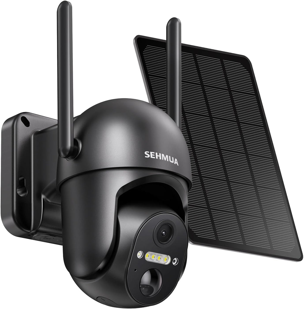 SEHMUA Solar Security Cameras Wireless Outdoor, 2K 360° View Battery Powered Outdoor Camera, WiFi Home Security with Spotlight Color Night Vision, PIR Sensor