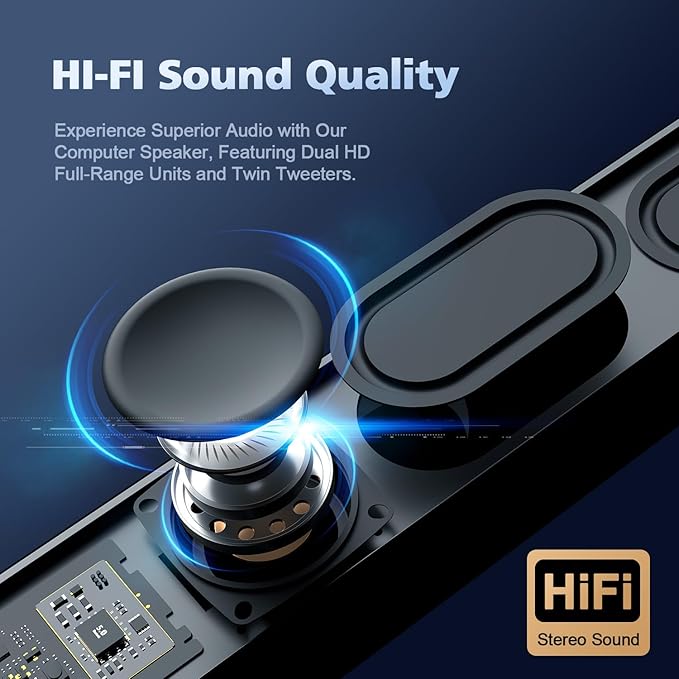 Computer Speakers for Desktop PC, HiFi Stereo Poratble 5.3 Bluetooth Computer