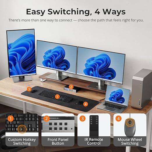 TESmart HDMI KVM Switch 3 Monitors 2 Computers 4K@60Hz, USB 3.0 KVM Switch
