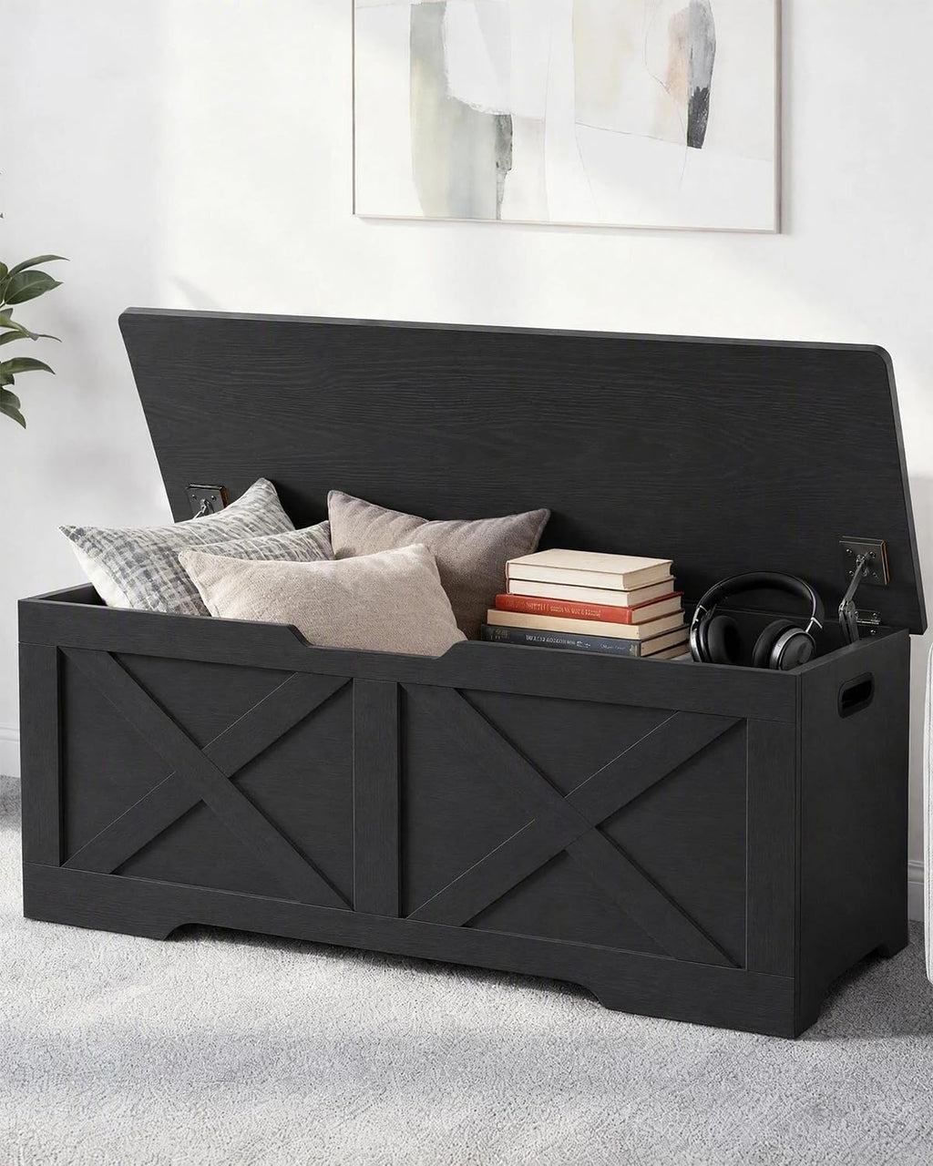 timberer 47.2" storage chest, wooden storage bench, entryway shown in use