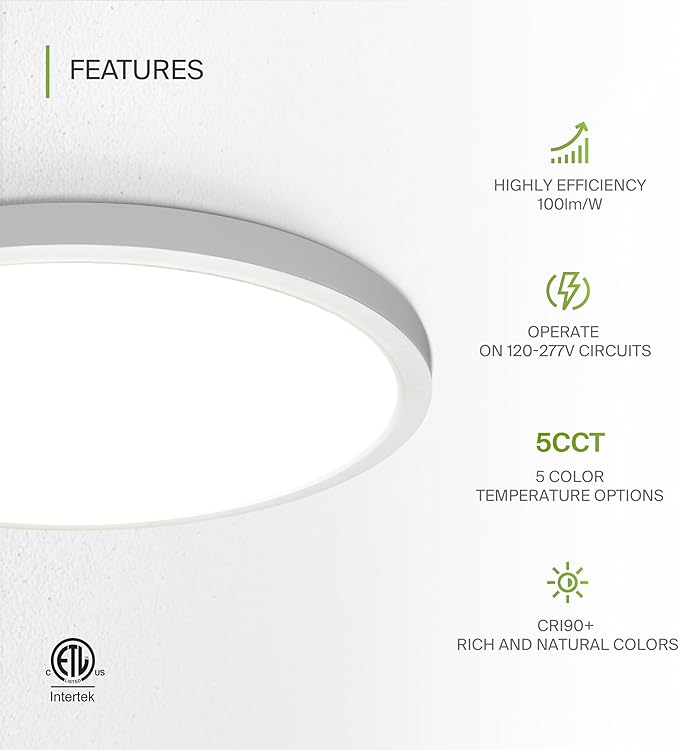 ASD LED 24" Round Flush Mount Ceiling Light Fixture, Low Profile Surface (4 Pack)