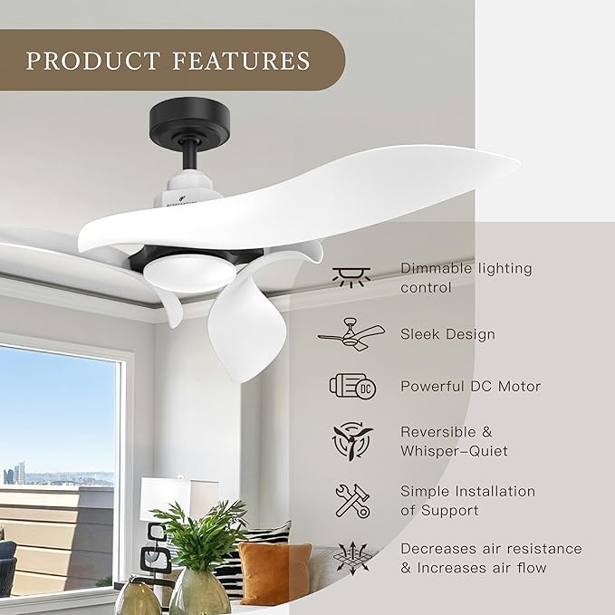 AEROFANTURE 54 Inch White Ceiling Fan, Quiet DC Motor