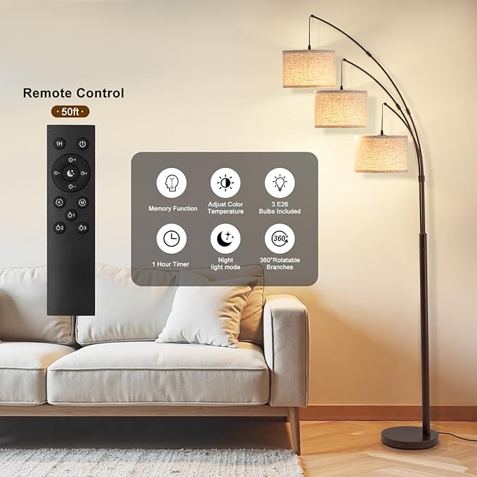 Fansdrick 3 Light Arc Floor Lamps