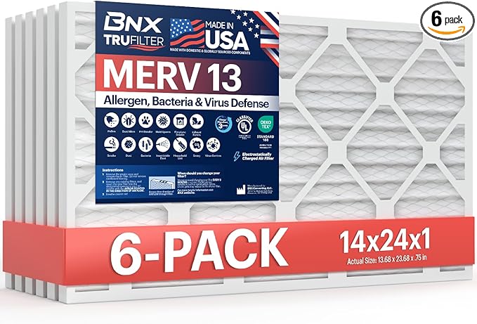BNX TruFilter 14x24x1 Air Filter MERV 13 (6 Pack)