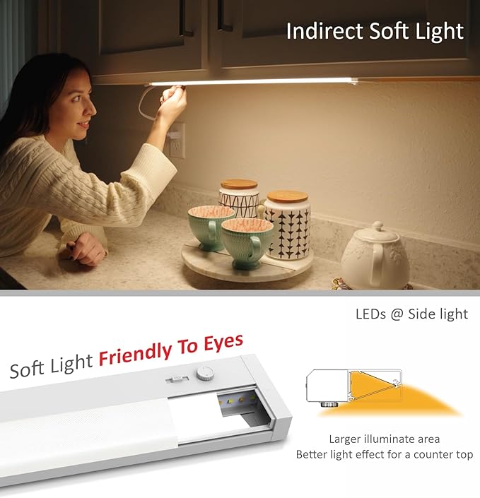 Leetdud Under Cabinet Lighting Plug in or Hardwired Built-in Dimmer, 24 Inch 12W