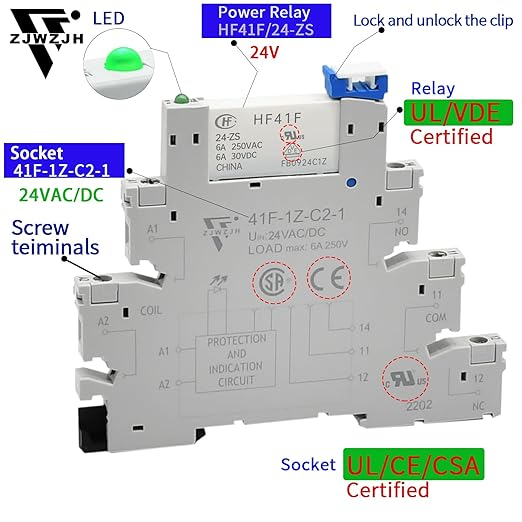 20Pcs Miniature Power Relay DC24V HF41F/24-ZS 1NO 1NC 6A SPDT