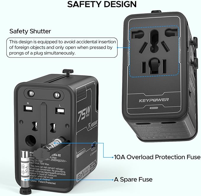 Universal Travel Adapter, 75W GaN International Power Adapter