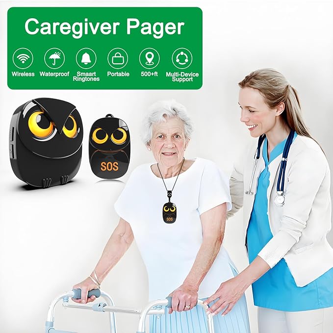 HTZSAFE Caregiver Pager Wireless Call Button 500+ Feet, SOS Alert Nurse Calling