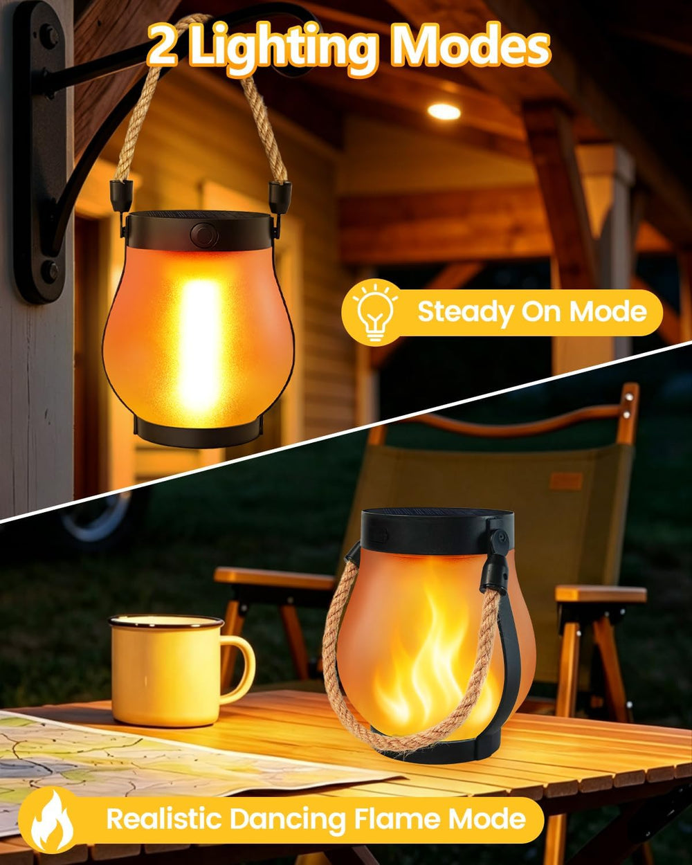 6 Pack Solar Lanterns Outdoor Waterproof Flickering Flame Halloween Lights