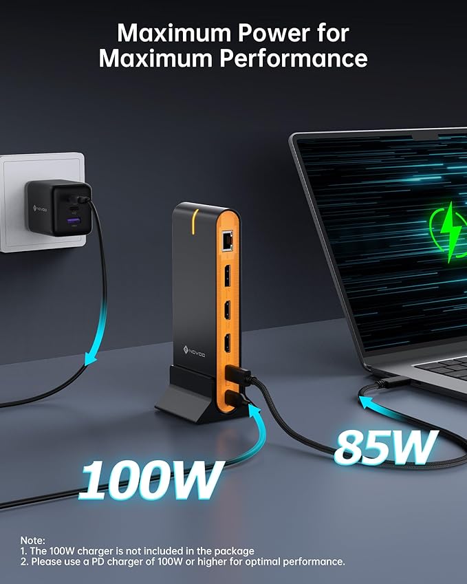 NOVOO Laptop Docking Station Dual Monitor, 15 in 1 Triple Display, 8K@30Hz DP