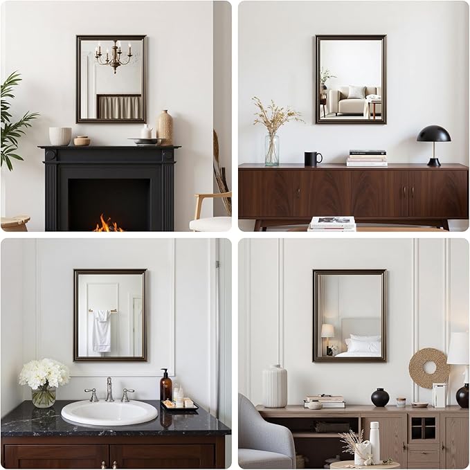 Retro Copper Effect Framed Wall Mirror, 24x32 Rectangle Mirror,