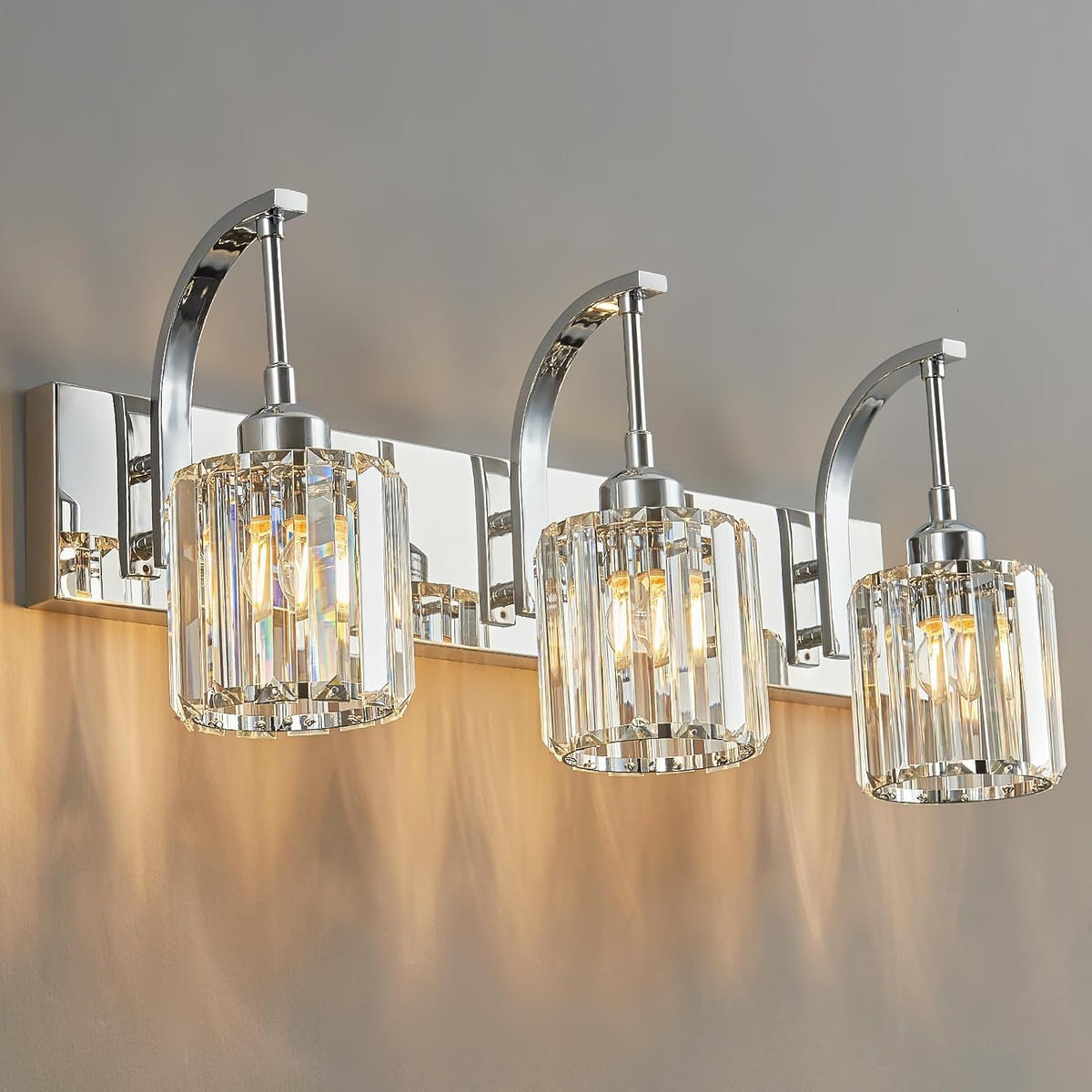 FDPBY 3-Light Crystal Vanity Light, Modern Chrome Bathroom Wall Sconce