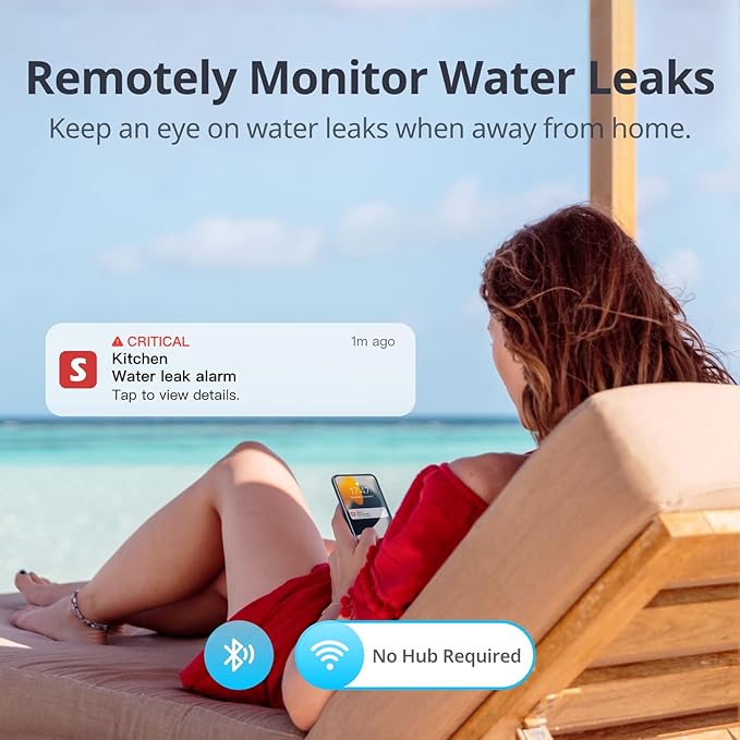 SwitchBot WiFi Water Sensor, Smart Water Leak Detector, 100dB Adjustable Alerts (3 Pack)