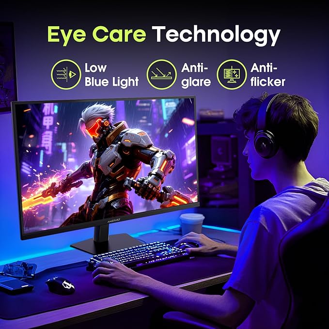 Amzfast 27 Inch Gaming Monitor 200Hz WQHD 2k 2560 x 1440p Monitor, Built-in