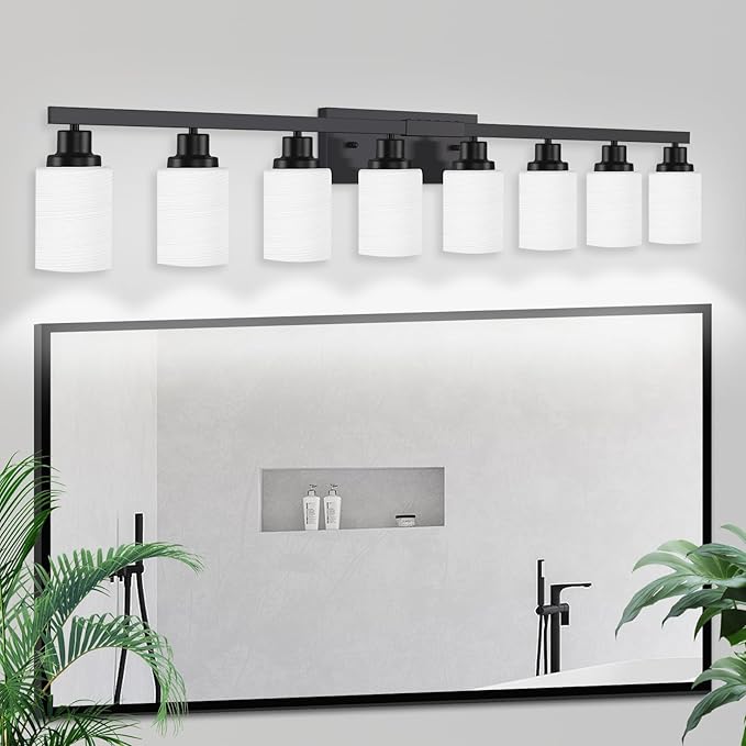 DIKAIDA 8-Light Bathroom Light Fixtures Over Mirror, 52inch Modern Matte Black