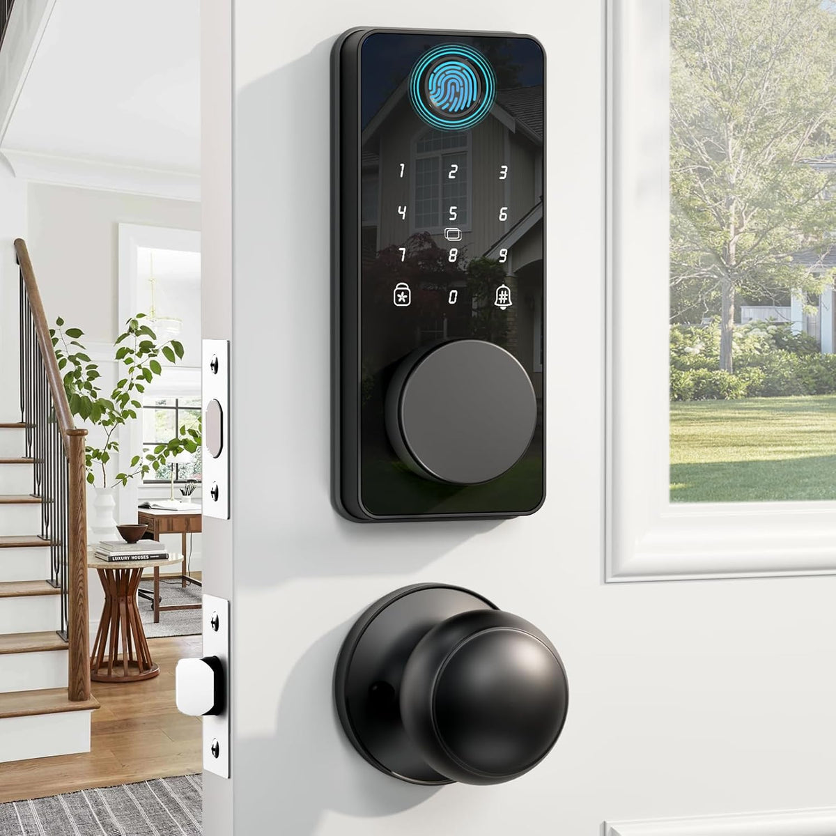 Keyless Entry Door Lock with 2 Knobs, Biquole Fingerprint Keypad Deadbolt