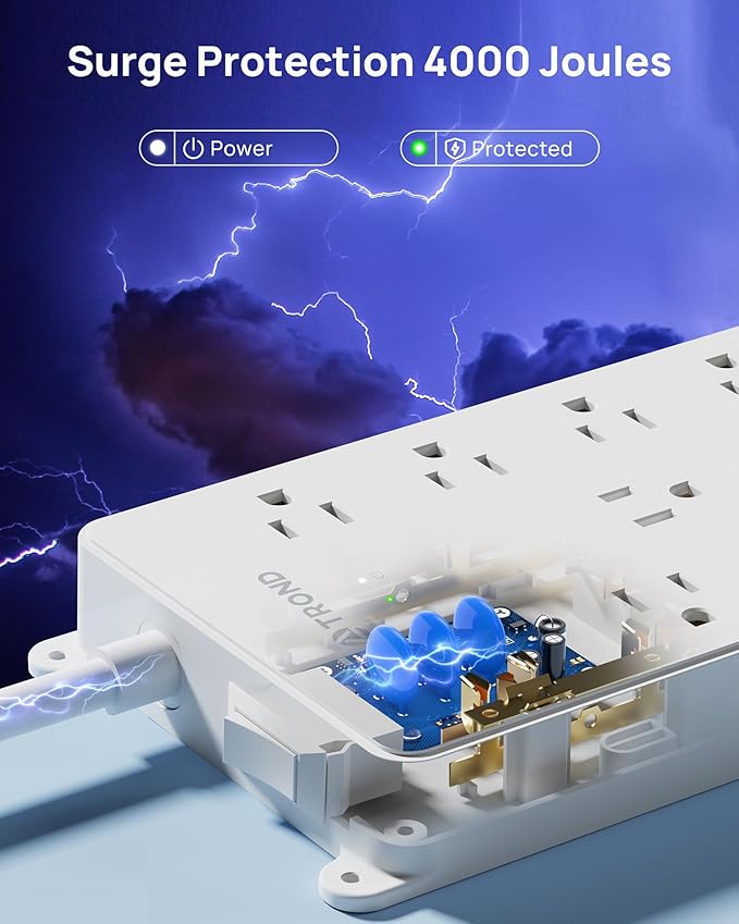 TROND 360° Rotating Flat Plug, Surge Protector Power Strip, 13AC Widely Spaced
