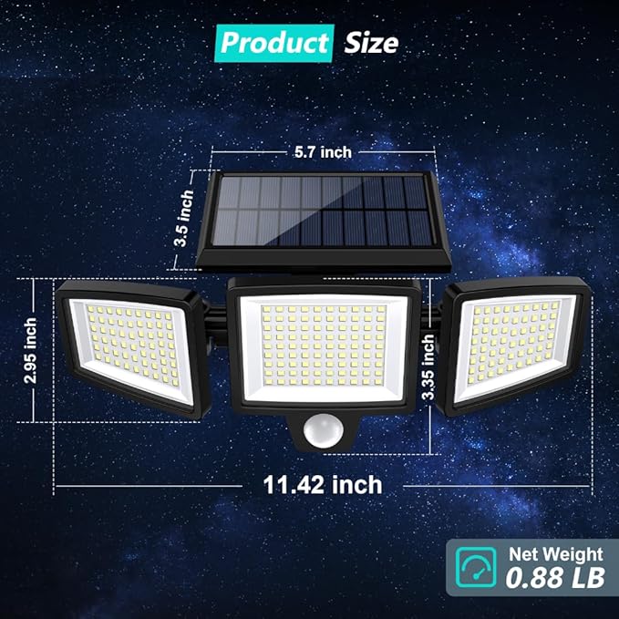 Tuffenough Solar Outdoor Lights 2500LM 210 LED Security Lights (4 Pack)