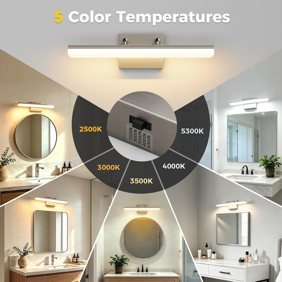 Brushed Nickel Vanity Light, 15.7” Dimmable LED Bathroom Light Bar with 5CCT, Adjustable Angle – Modern Wall Lighting for Bathroom, Powder Room, Bedroom, Apartment, Hotel