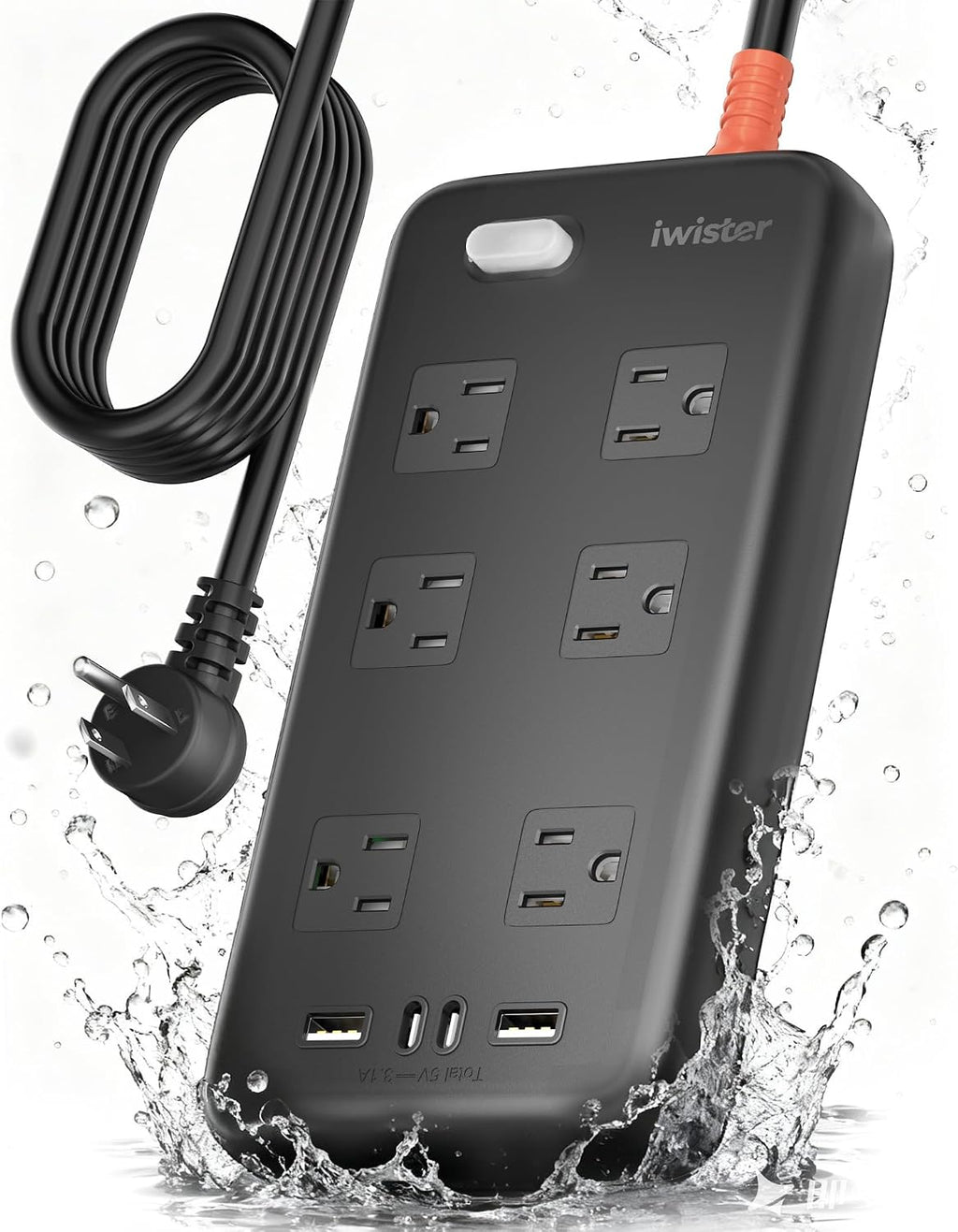 Iwister Outdoor Power Strip Weatherproof IPX6, 6 Ft Extension Cord, 4 USB Ports