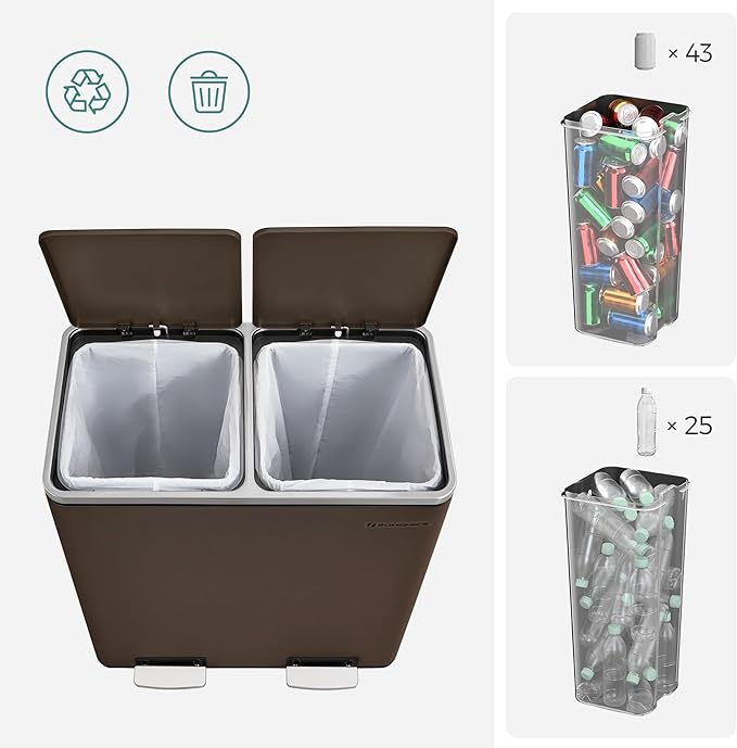 SONGMICS Trash Can, 2 x 8 Gallon Garbage Can