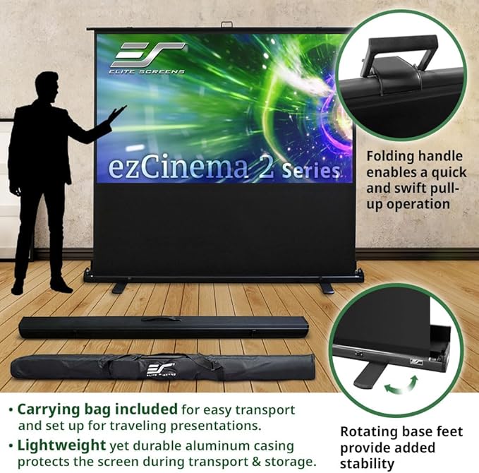 Elite Screens ezCinema 2, 70-inch 16:9, Manual Floor Pull Up Scissor Backed