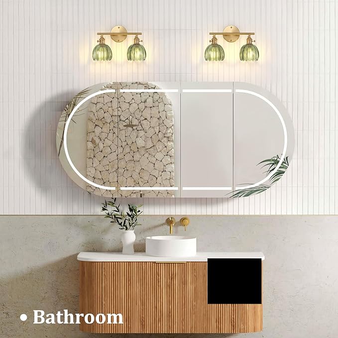 Shenmoyl Bathroom Light Fixtures, 2-Light Brass Vanity Wall Light Over Mirror
