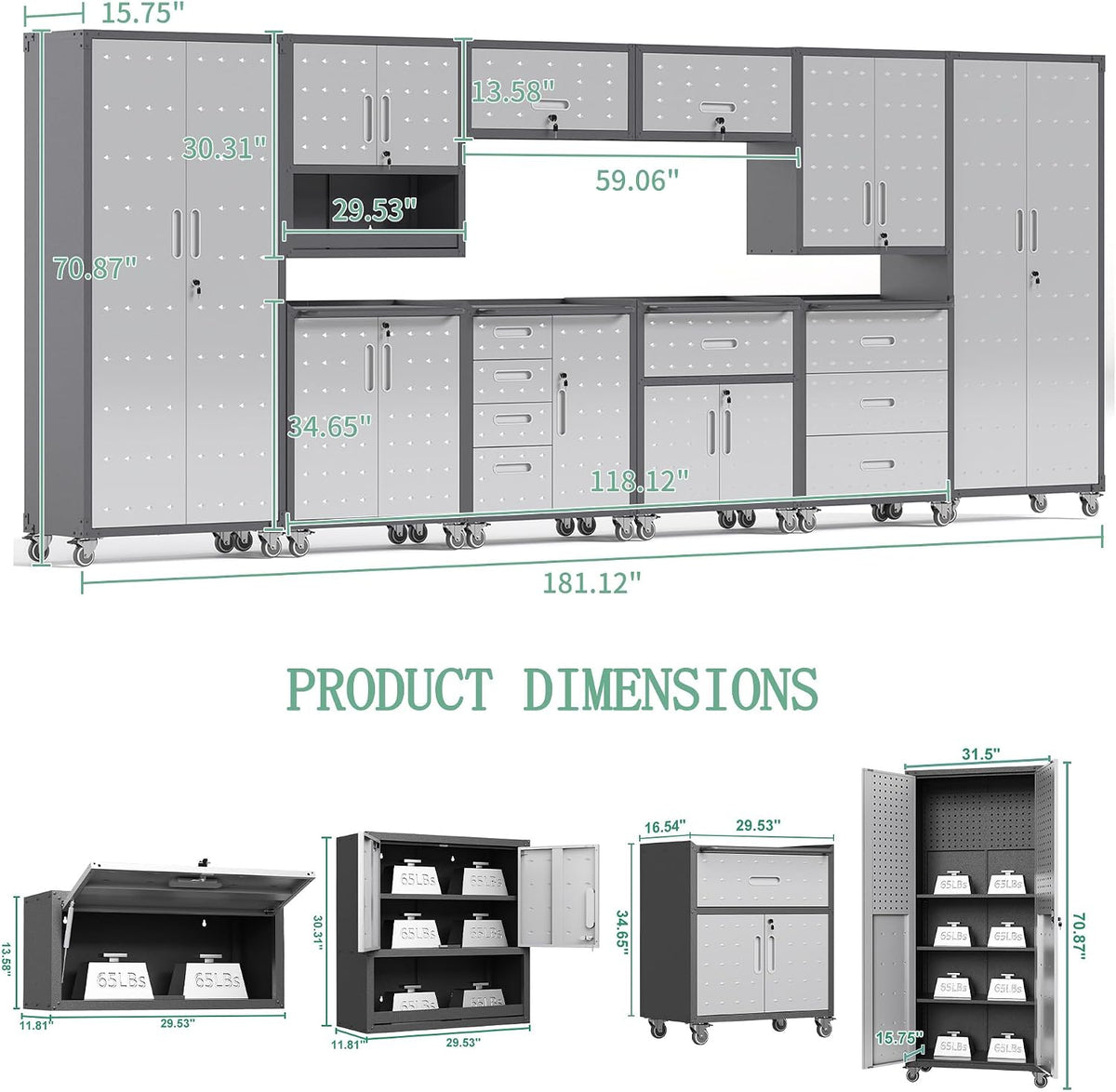 garage storage cabinet system,wall cabinet & locking rolling, close-up detail