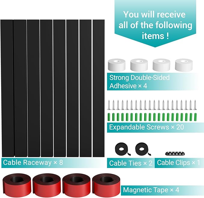 Cable Raceway - Magnetic Cable Management Under Desk (8PCS)