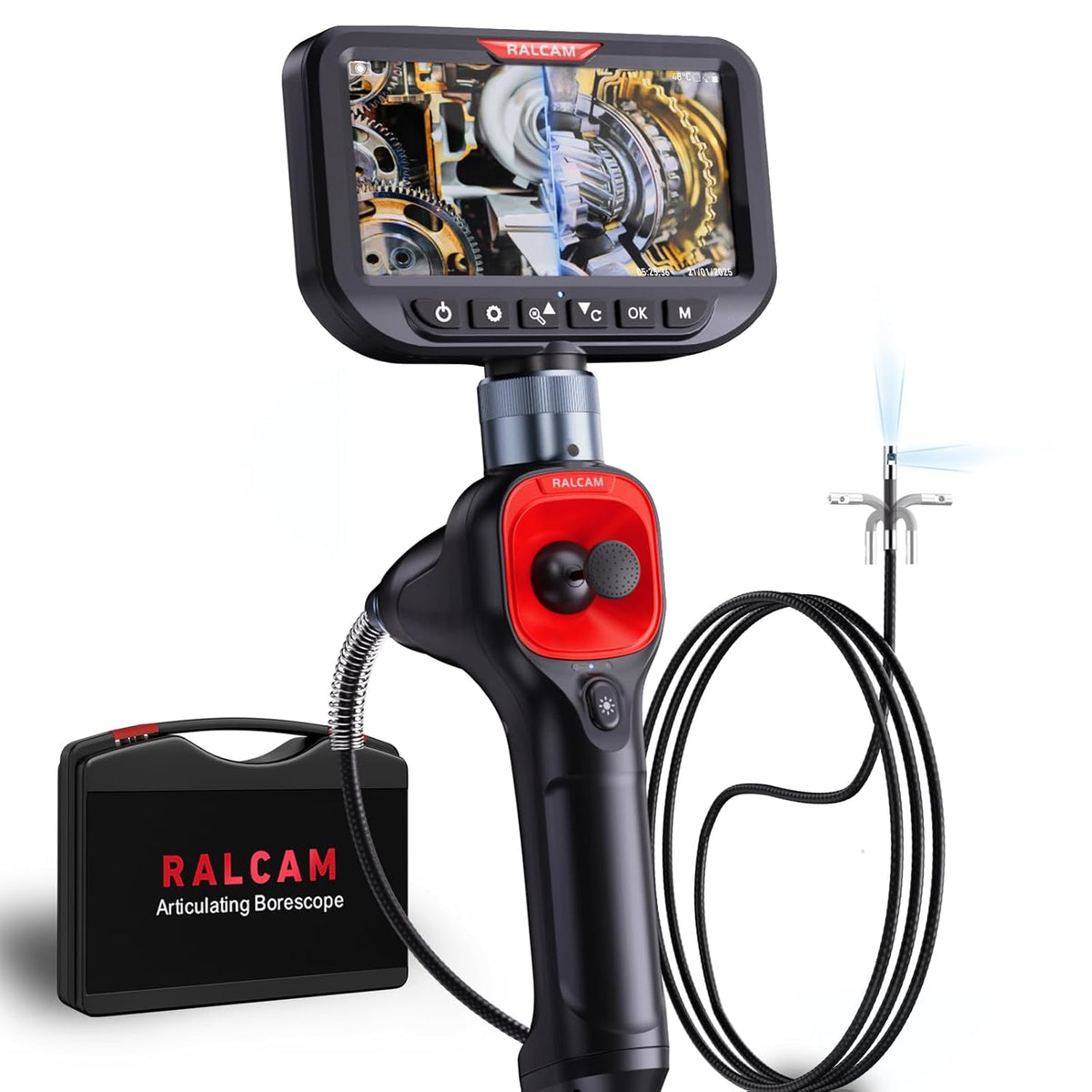 Ralcam 360° Articulating Borescope Dual Lens, 0.25in Slim Probe