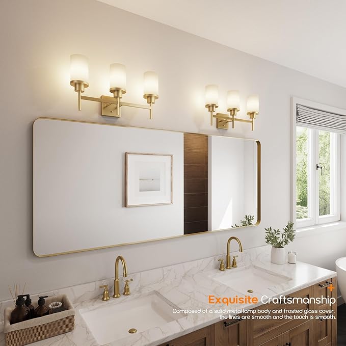 AONEON Bathrom Light Fixtures Modern Gold 3 Vanity Lights Over Mirror, Wall