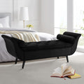 Velvet Storage Bench 65" Tufted End of Bed Ottoman with 2 Pillows (Black)