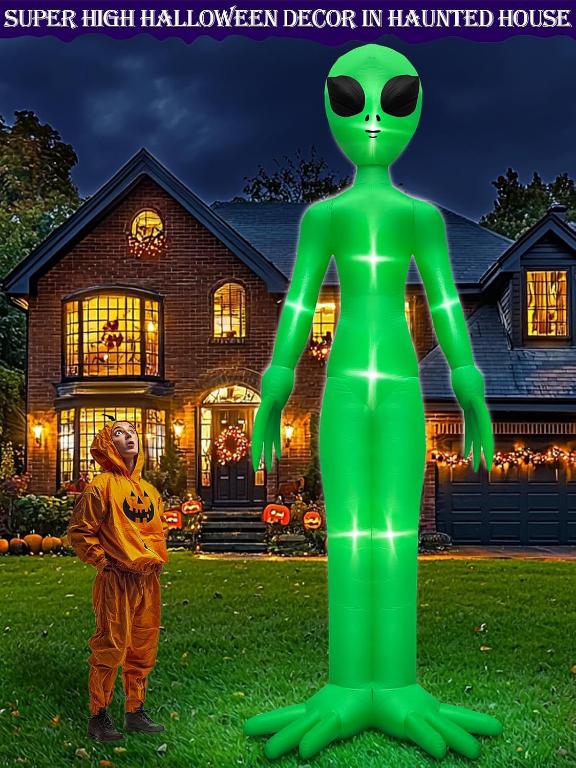 14 Ft Giant Halloween Inflatable Alien Decoration with Built-in LEDs