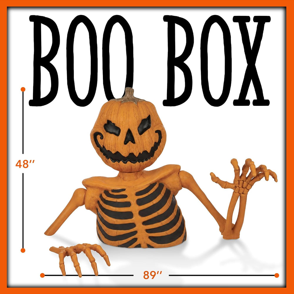 BOO BOX 4 Ft.Halloween Pumpkin Groundbreaker Skeleton, Giant Outdoor Decorati...