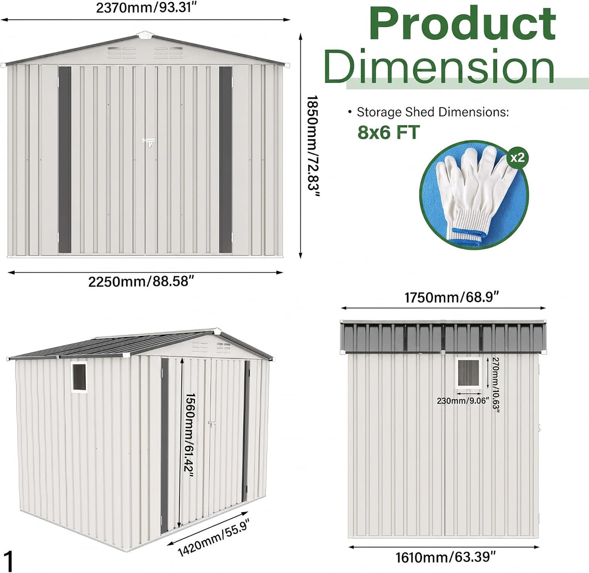 8x6 ft outdoor storage shed, metal garden shed shown in use