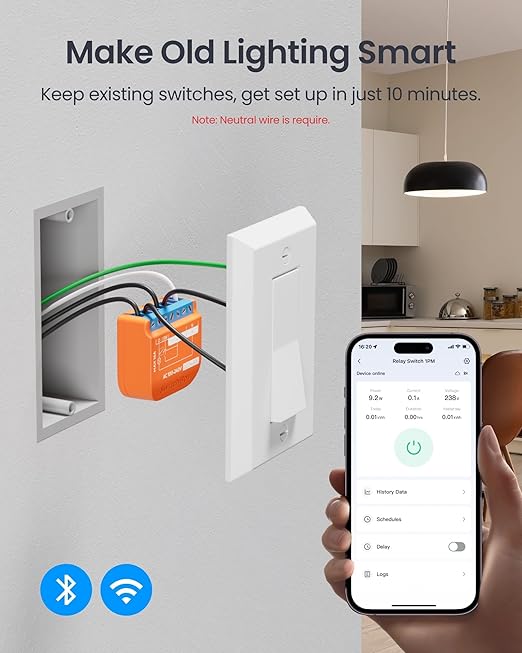 SwitchBot Matte Relay Switch 1PM, WiFi Switch Compatible
