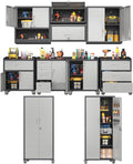 Garage Storage Cabinet System,Wall Cabinet & Locking Rolling Tool Cabinet with Doors and Adjustable Shelves