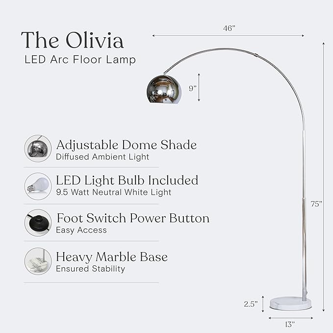 Brightech Olivia Floor Lamp, Arc Lamp