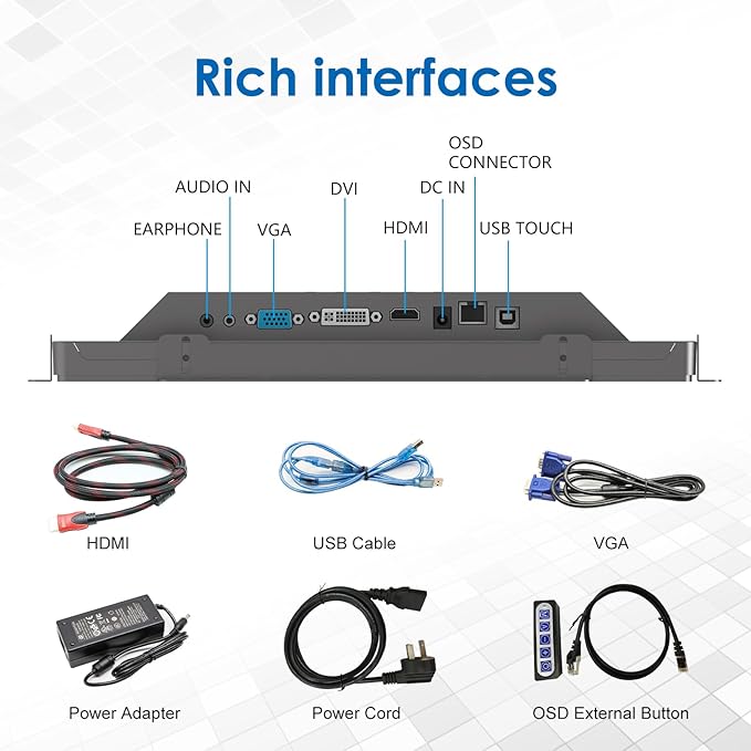 13.3 Inch 1000 Nits High Brightness 10 Points Open Frame Touch Display