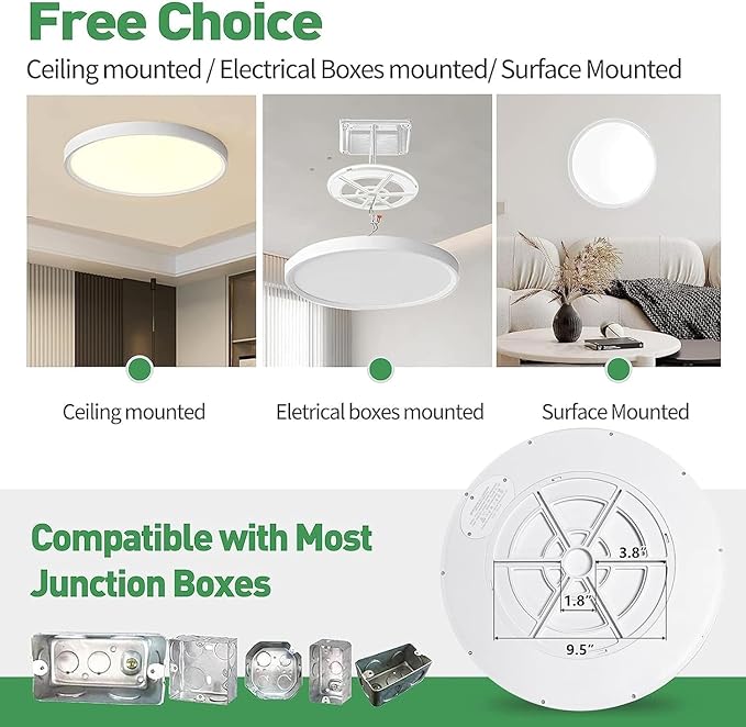 15.8 Inch Dimmable LED Flush Mount Ceiling Light, 3000K/3700K/4000K/5000K/6000K (4PK)