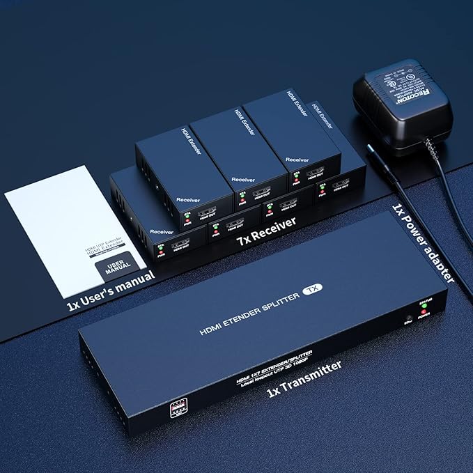 HDMI Extender Splitter 1x7 1080P@60Hz Over Cat 5E/6/7 Ethernet Cable 50m