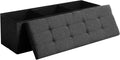 Storage Ottoman Bench Foldable Footrest Foot Stool, 45" Fabric Black
