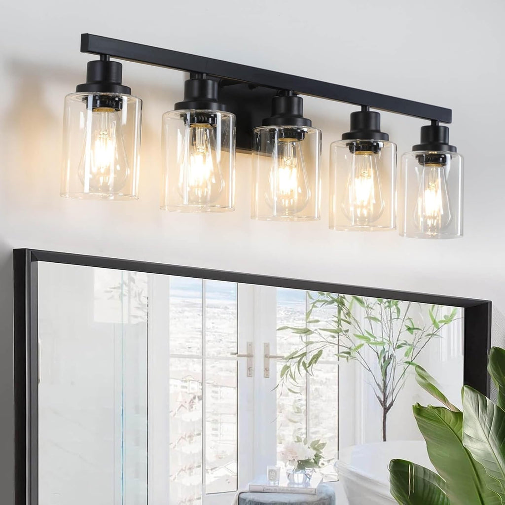 DIKAIDA 5-Light Black Bathroom Vanity Light, Modern Vanity Lighting Fixture