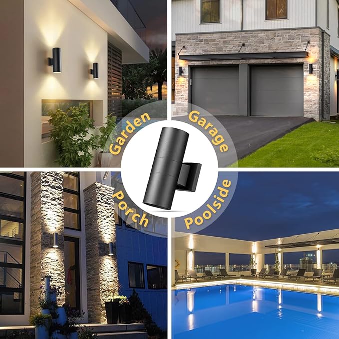 wowlite Modern Outdoor Wall Lights, Up and Down Lights Wall Mount Cylinder (2 Pack)