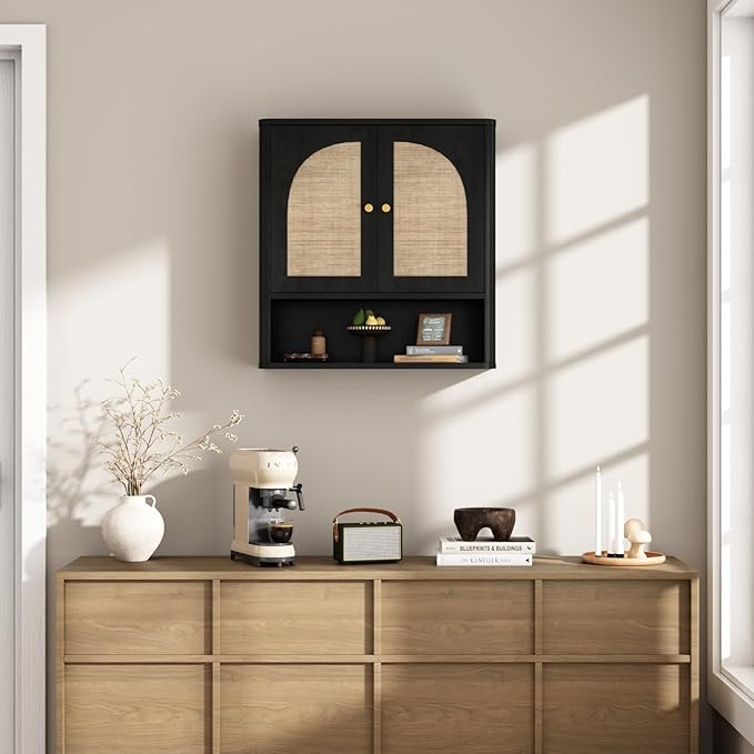 RUSTOWN Rattan Bathroom Wall Cabinet, Over The Toilet Storage Cabinets