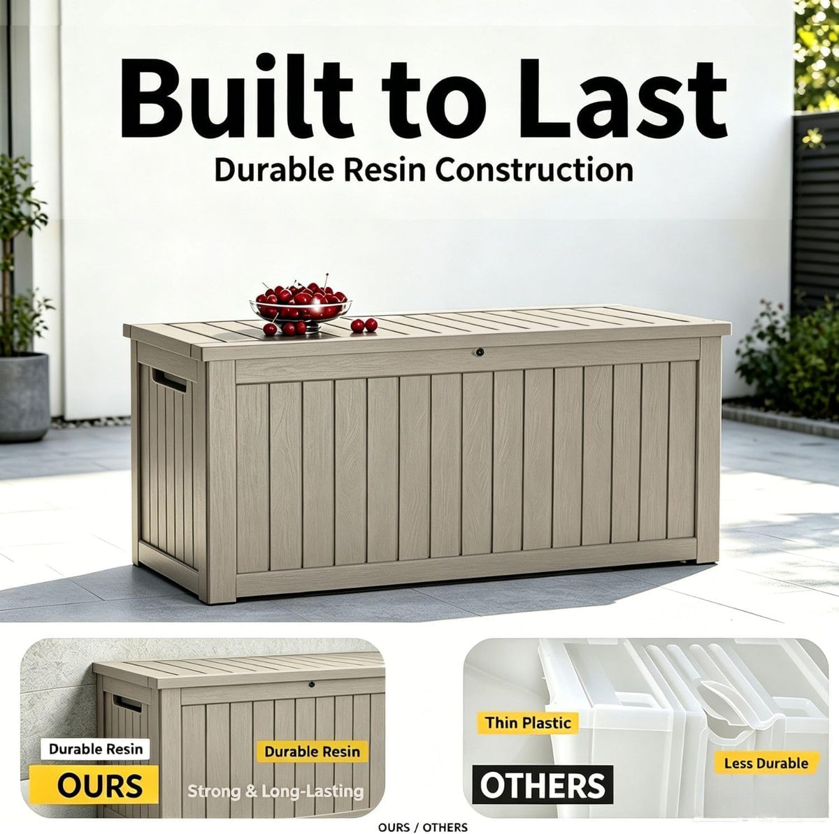 320 gallon outdoor storage box, deck boxes outdoor, close-up detail
